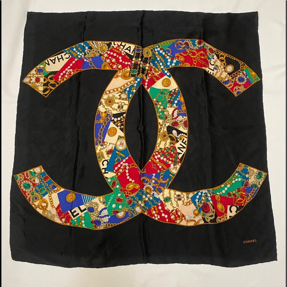 CHANEL Vintage Jewel Print Silk Scarf